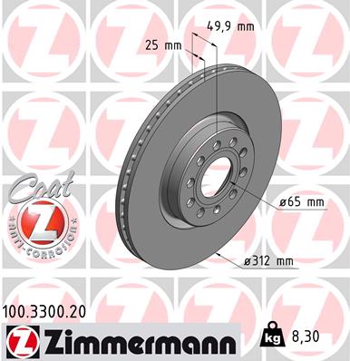 ZIMMERMANN Brzdový kotouč COAT Z 100.3300.20