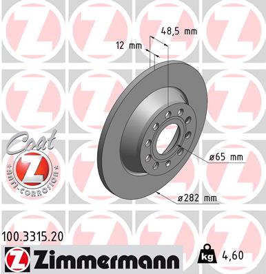 ZIMMERMANN Brzdový kotouč COAT Z 100.3315.20